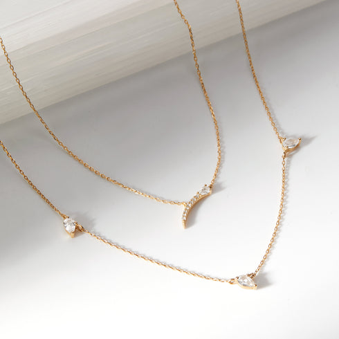14kt Gold White Sapphire Drop Necklace