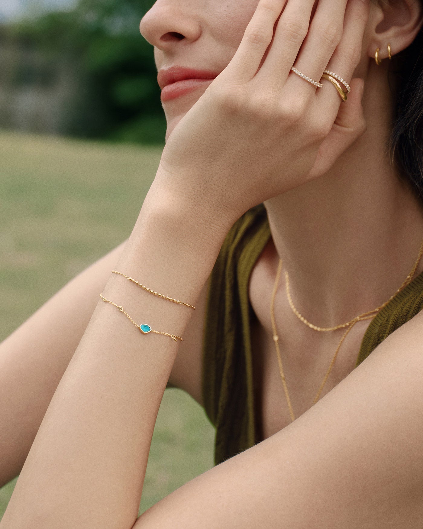 Gold Modern Multiple Balls Bracelet worn on wrist
