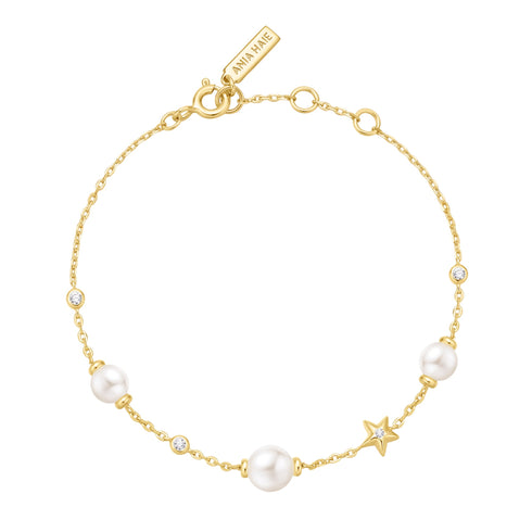 Gold Shell Pearl and Star Station Bracelet
