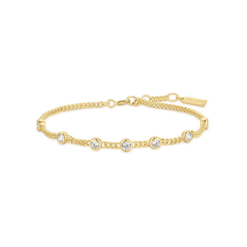 Gold Multi Station Round Stone Chain Bracelet