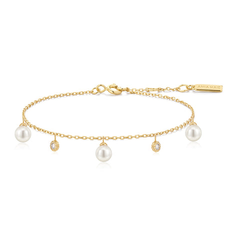 Gold Shell Pearl & Sparkle Drop Station Bracelet