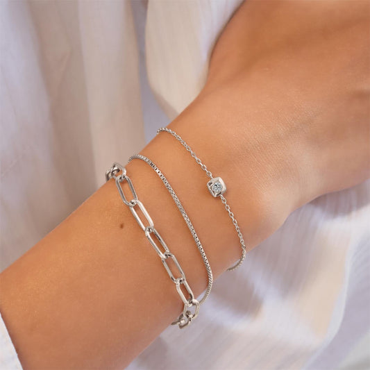 Silver Modern Bezel-Set Solitaire Bracelet