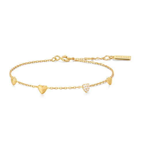Gold Pavé Puffed Heart Station Bracelet