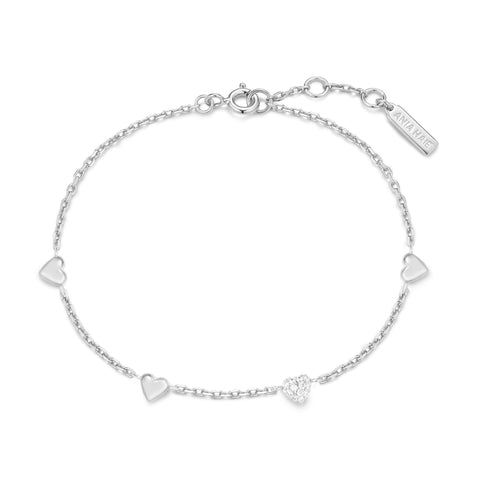 Silver Pavé Puffed Heart Station Bracelet