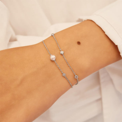 Silver Shell Pearl & Bezel-Set Sparkle Bracelet