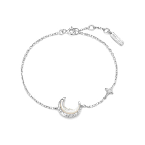 Silver Mother-of-Pearl Crescent Moon Bracelet