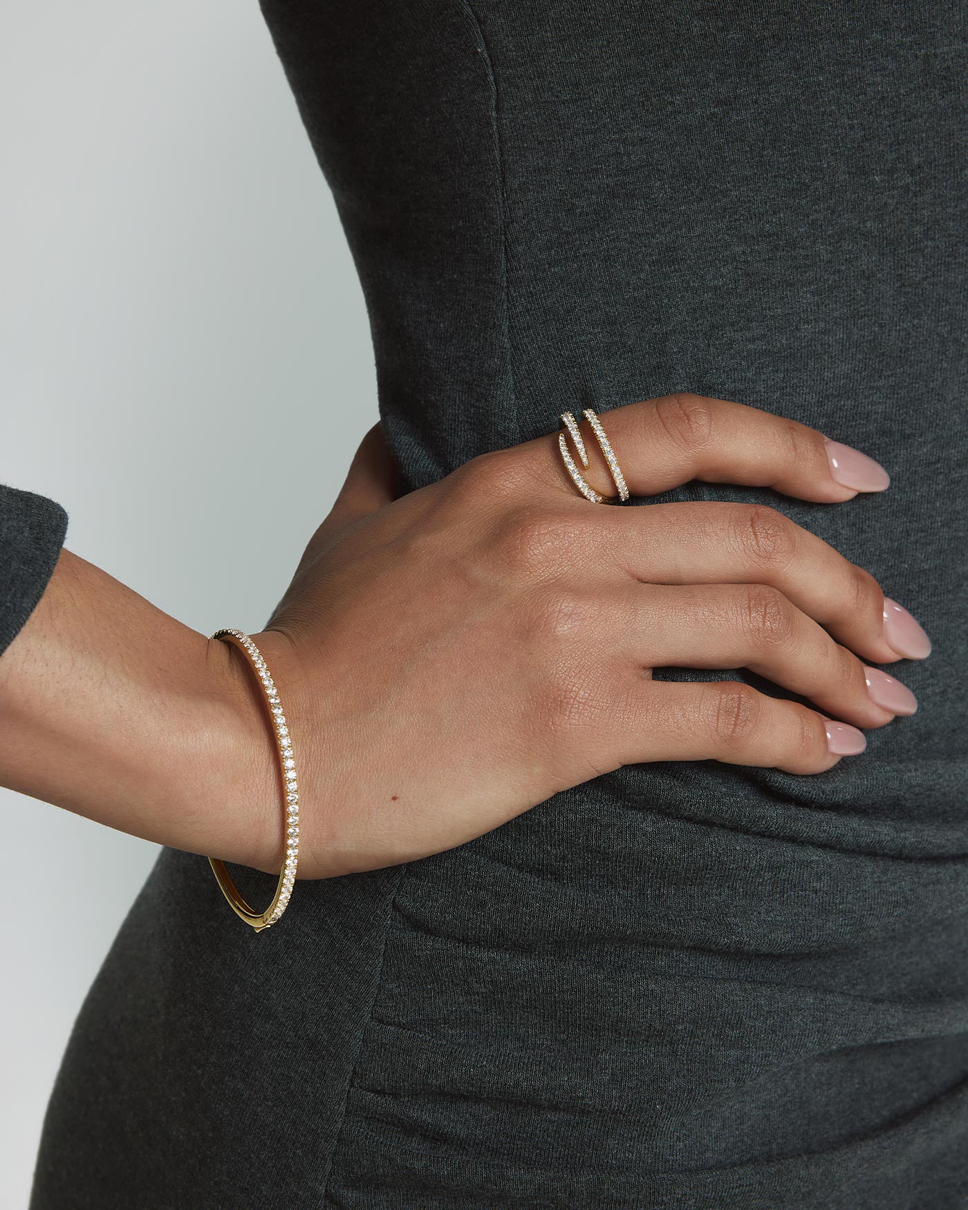 Gold Spiral Pavé Adjustable Ring