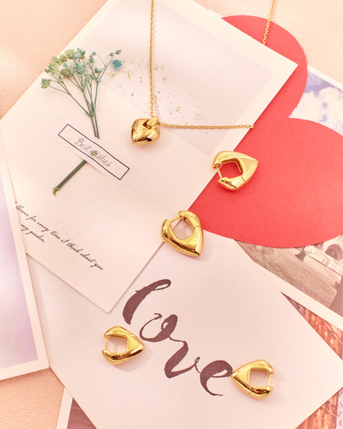 Gold Puffy Shield Huggie Hoop Earrings