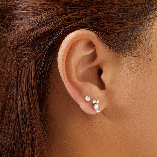 Silver Pavé Climber Stud Earrings