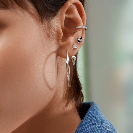Silver Triangle Black/White Cubic Zirconia Studs