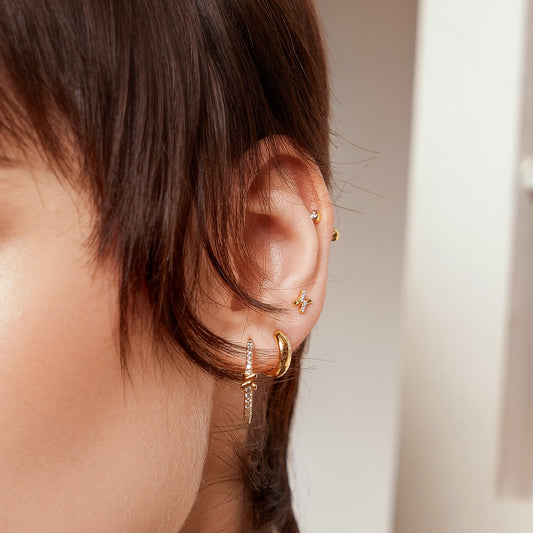 Gold Cross Cubic Zirconia Studs