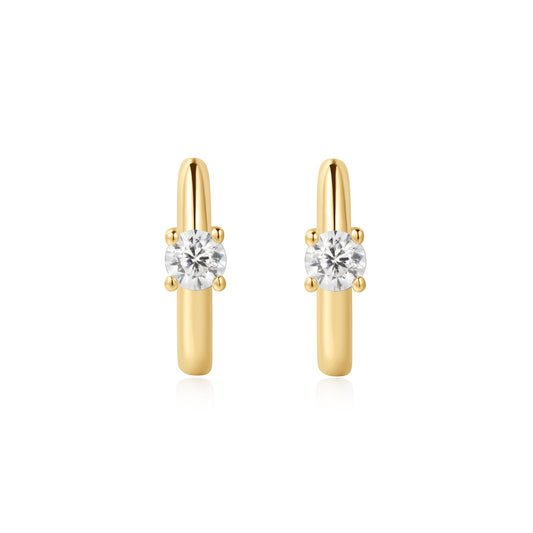 Gold Solitaire Cubic Zirconia Mini Huggies