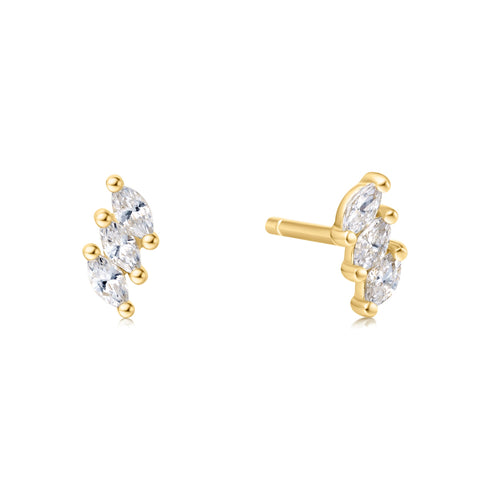 Gold Triple Marquise Stud Earrings