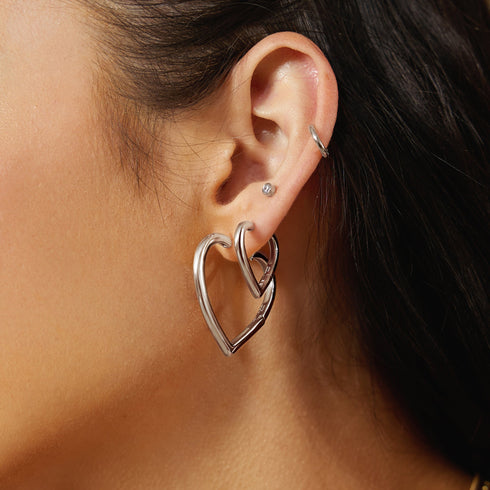Silver Large Heart Hoop Earrings