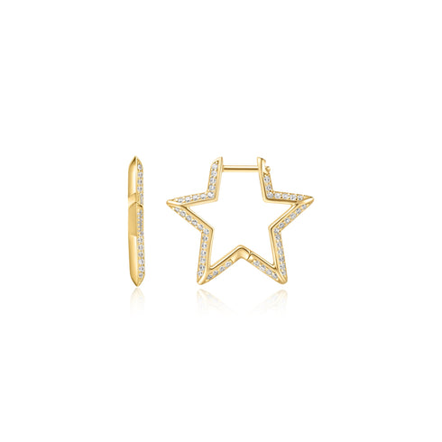 Gold Medium Star Pavé Hoop Earrings