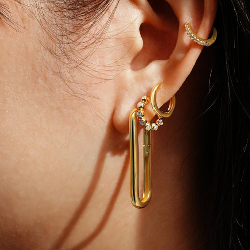 Gold Bezel Beaded Huggie Hoop Earrings