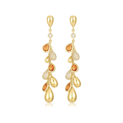 Gold Nano Gem Teardrop Cascade Earrings