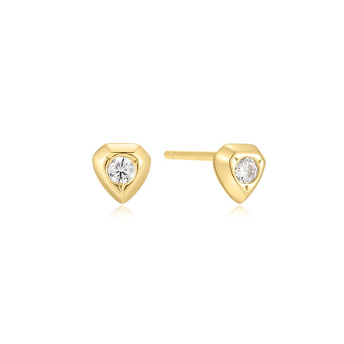 Gold Sparkling Shield Stud Earrings