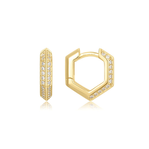 Gold Sparkling Shield Huggie Hoop Earrings