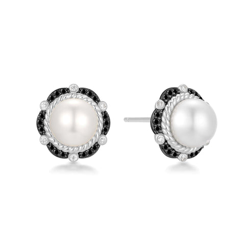 Two-Tone Shell Pearl Bloom Stud Earrings