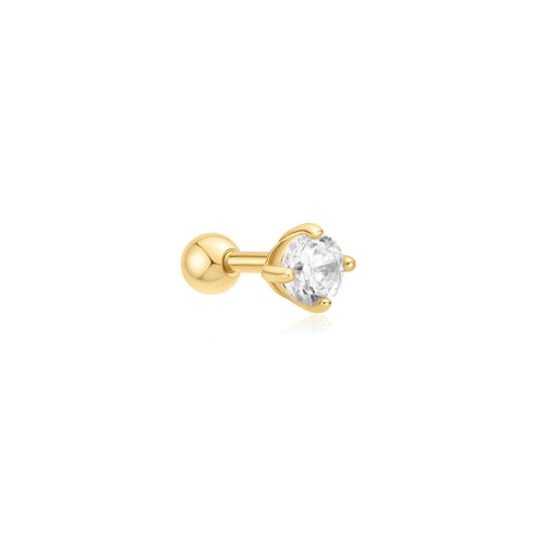 Gold Sparkle Round Barbell Single Earring