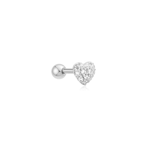 Silver Pavé Heart Barbell Single Earring