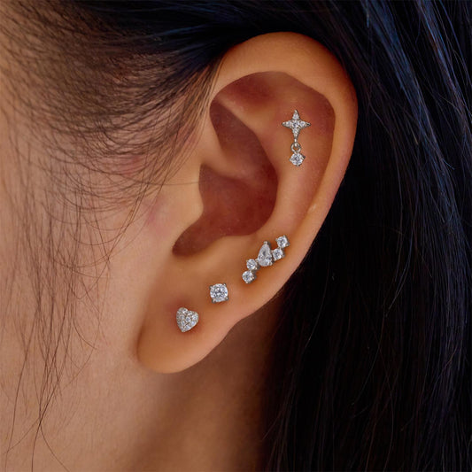 Silver Pavé Heart Barbell Single Earring