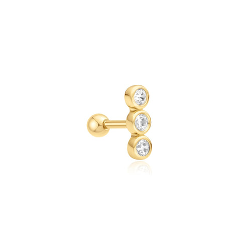 Gold Triple Stone Bezel Barbell Single Earring