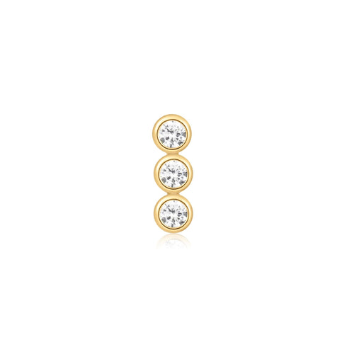 Gold Triple Stone Bezel Barbell Single Earring