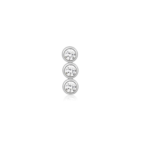 Silver Triple Stone Bezel Barbell Single Earring