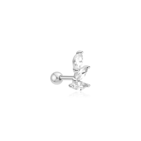 Silver Triple Marquise Barbell Single Earring
