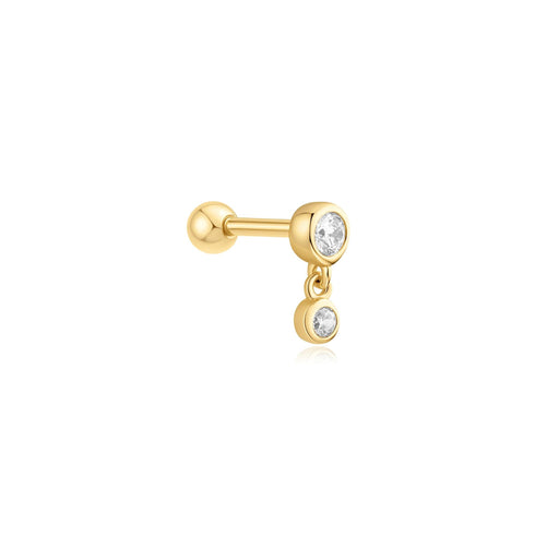 Gold Bezel Dangle Barbell Single Earring