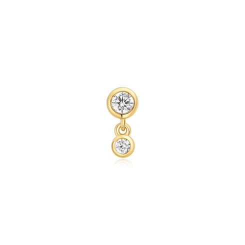 Gold Bezel Dangle Barbell Single Earring