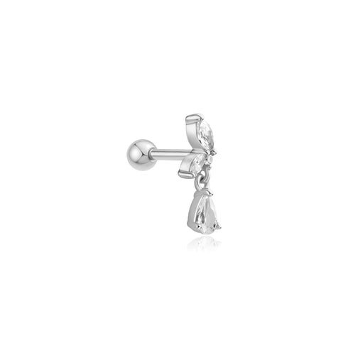 Silver Marquise Dangle Barbell Single Earring