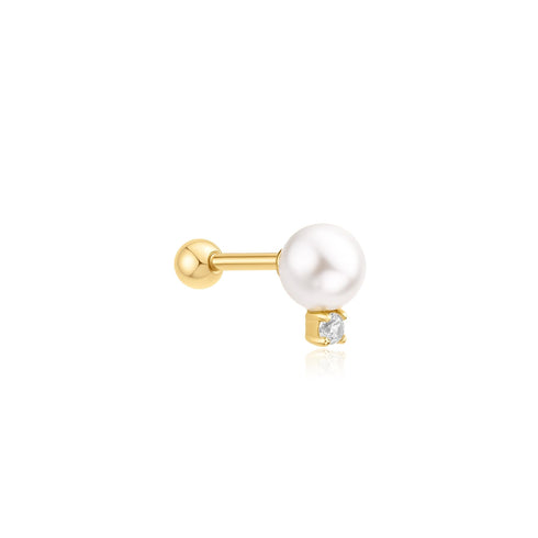 Gold Shell Pearl with Sparkling Accent Barbell Single Earring