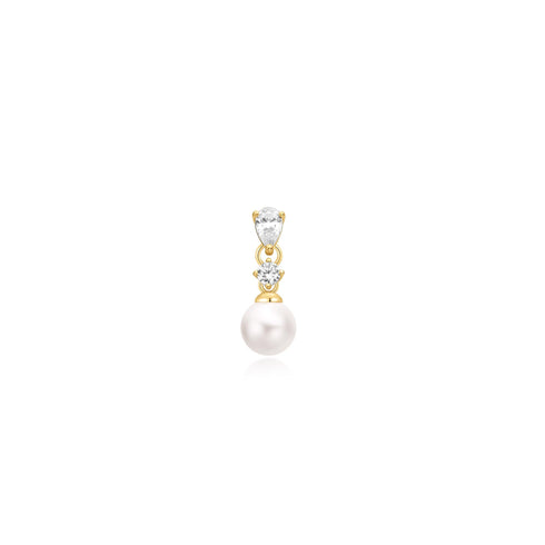 Gold Shell Pearl Dangling Barbell Single Earring