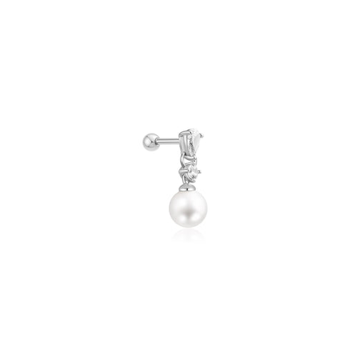 Silver Shell Pearl Dangling Barbell Single Earring