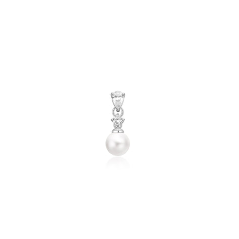 Silver Shell Pearl Dangling Barbell Single Earring