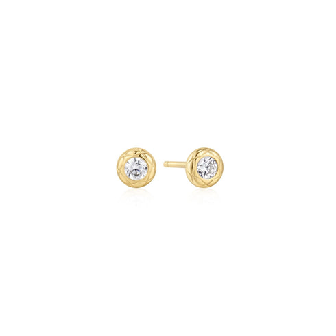 Gold Textured Bezel-Set Stud Earrings