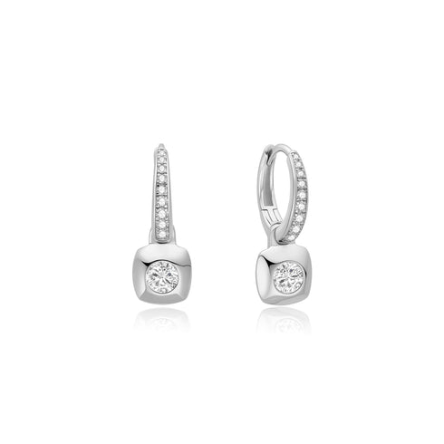 Silver Modern Bezel-Set Huggie Hoop Earrings