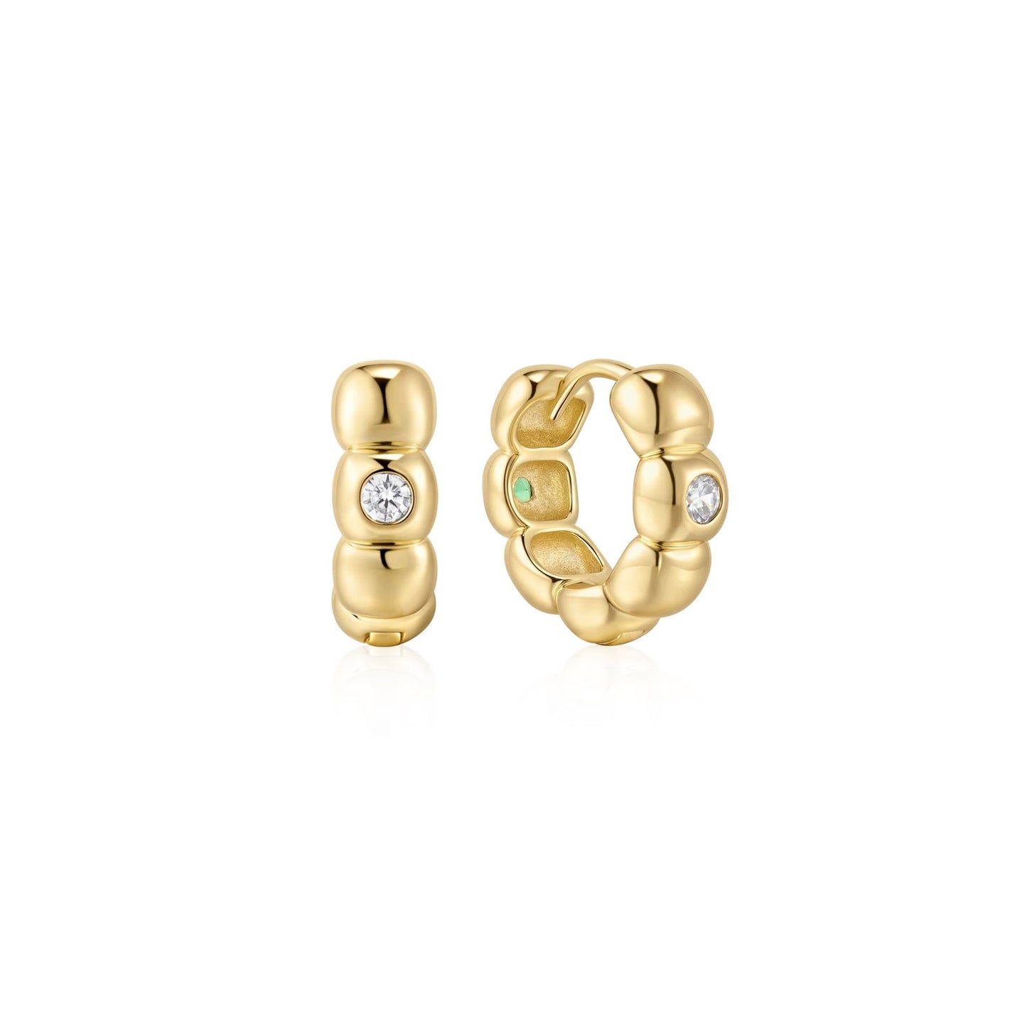 Gold Reversible Puffy Huggie Hoop Earrings