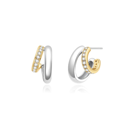 Two-Tone Sparkling Stud Hoop Earrings