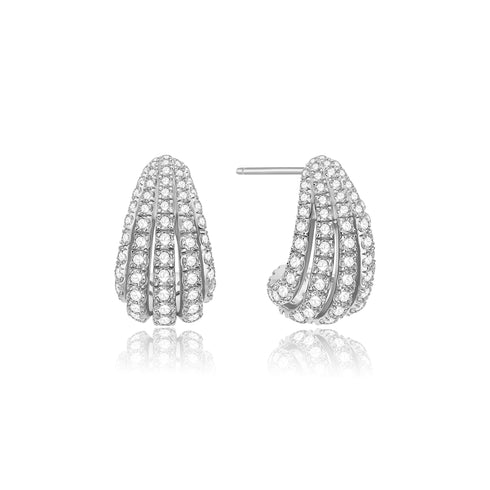 Silver Pavé Shrimp Stud Hoop Earrings