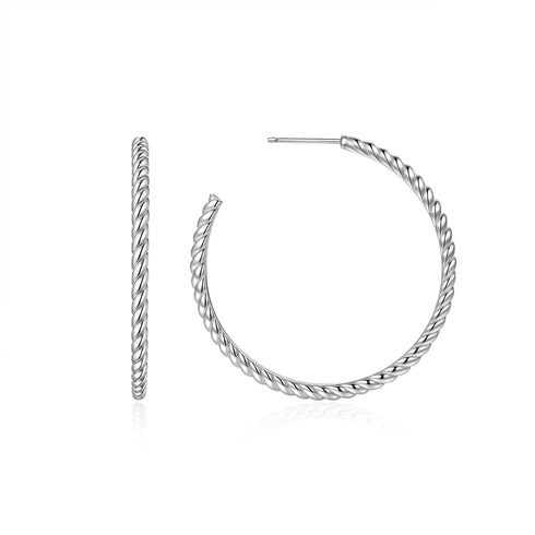 Silver Twisted Oversized Hoop Earrings
