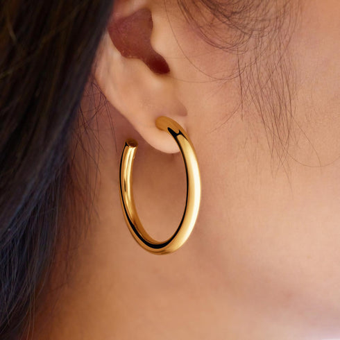 Gold Classic Tube Oversized Hoop Earrings