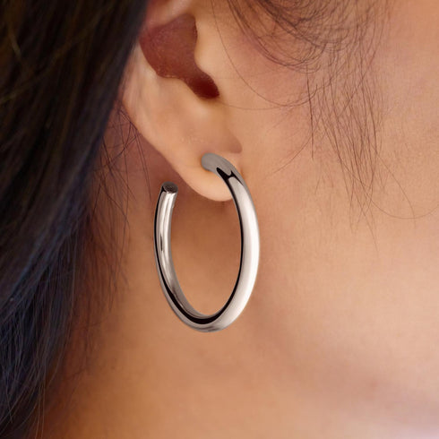 Silver Classic Tube Oversized Hoop Earrings