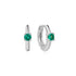 Silver Green Huggie Hoop Earrings