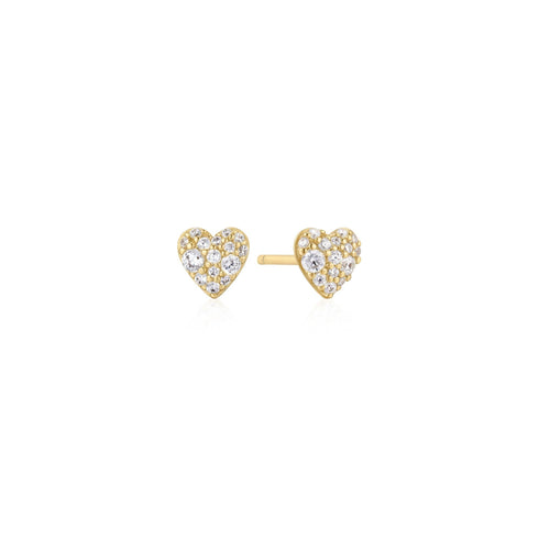 Gold Pavé Heart Stud Earrings