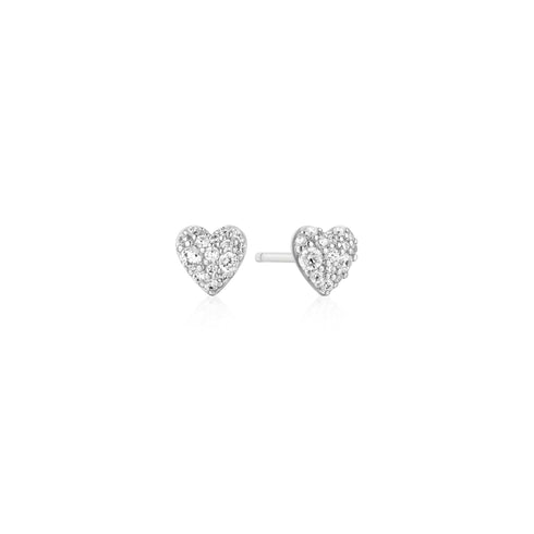 Silver Pavé Heart Stud Earrings