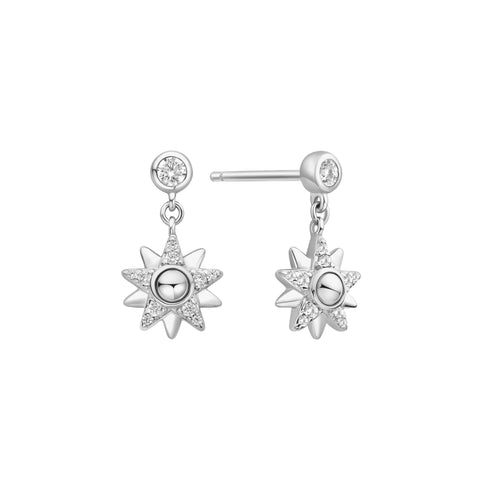 Silver Sunburst Dangle Stud Earrings